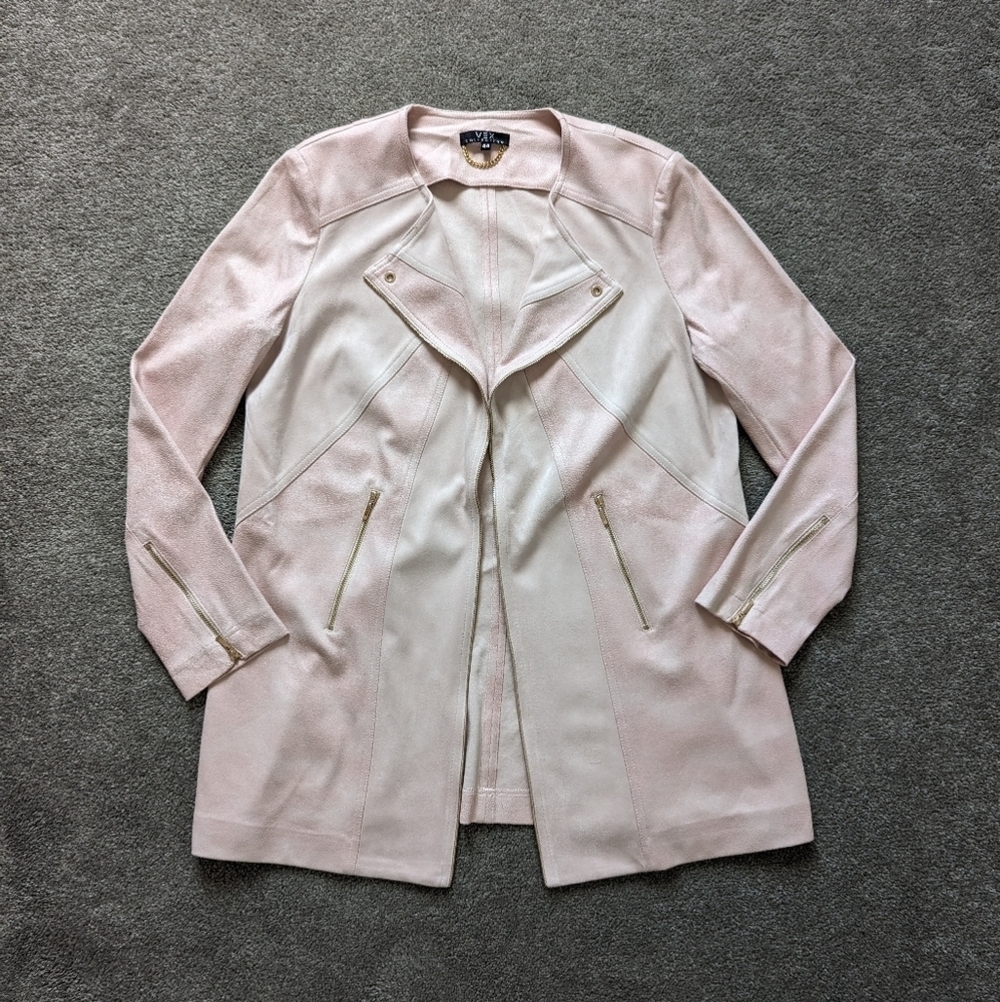 VEX Blush faux suede jacket w/ gold zipper detailing hook front closure size 10